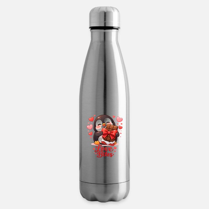 Pinguin mit Schokoherz Liebe Valentinstag - Isolierflasche - Lightsilver