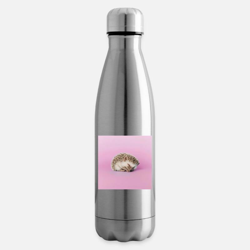 Sleeping hedgehog on pasty pink background - Insulated Water Bottle - silver