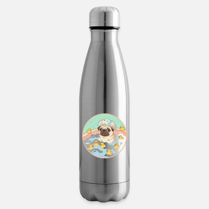 Mopps beim Badespaß - Isolierflasche - Lightsilver