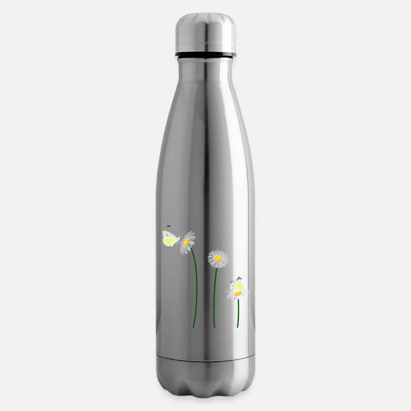 Kohl weiße Schmetterlinge und Gänseblümchen - Isolierflasche - Lightsilver