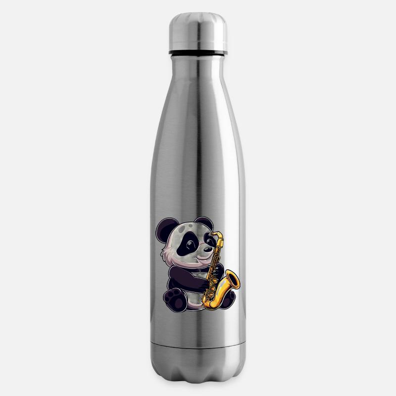 Süßer Panda mit einem Saxofon - Isolierflasche - Lightsilver