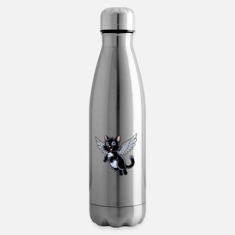 Chat noir avec des ailes d’ange - Bouteille isotherme - argent clair
