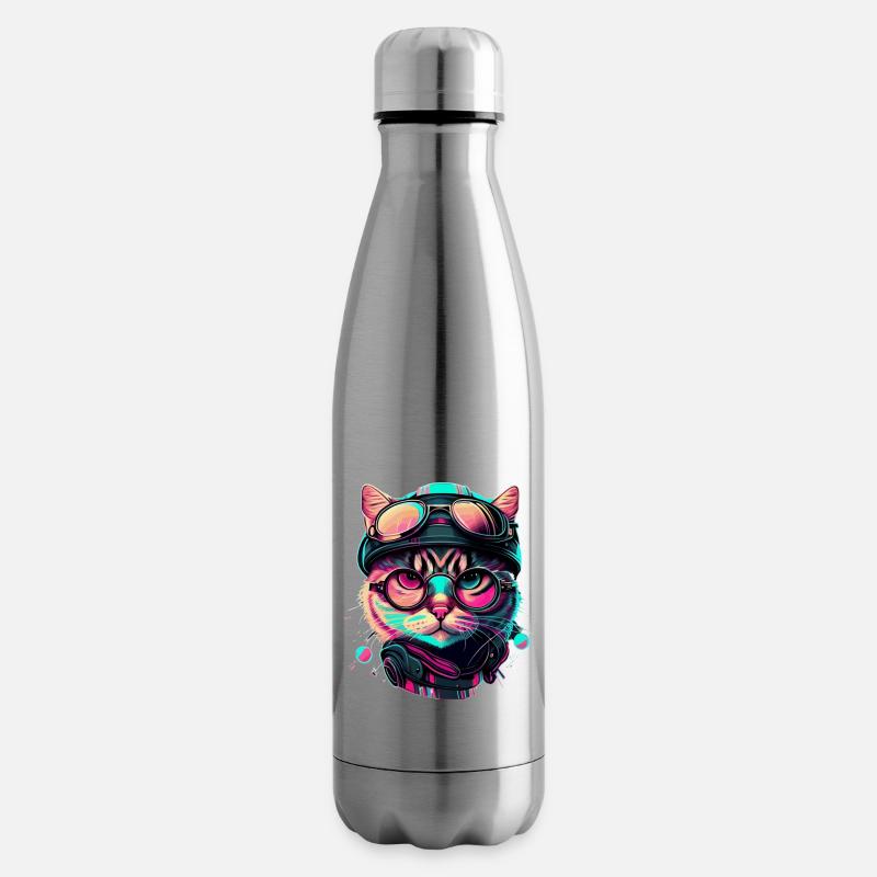 Rennfahrer Katze im Rainbow look als coole Vector - Isolierflasche - Lightsilver