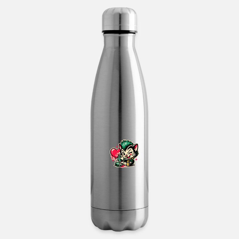 Graffiti de chaton avec cœur - Bouteille isotherme - argent clair