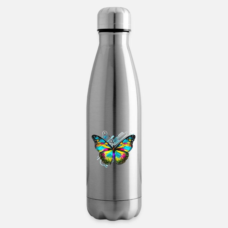 Papillon arc en ciel abstrait - Bouteille isotherme - argent clair