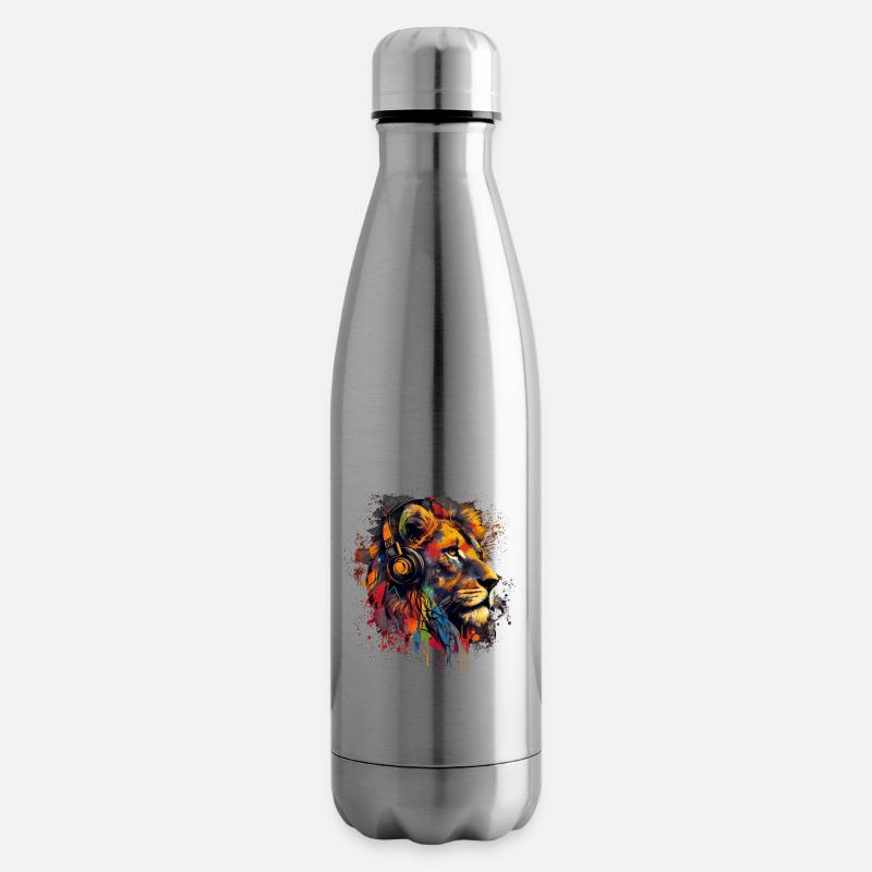 Löwe mit Kopfhörern - Isolierflasche - Lightsilver