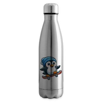 Lustiger Pinguin Skateboarden Skate Comic Cartoon - Isolierflasche - Lightsilver - Rechts