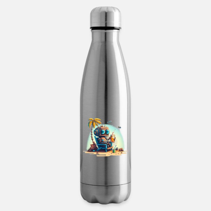 Roboter auf einem Liegestuhl unter einer Palme - Isolierflasche - Lightsilver