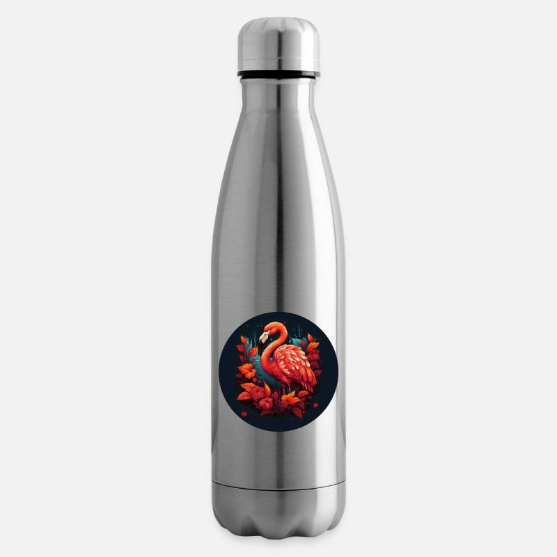 Flamingo in Herbstblättern - Isolierflasche - Lightsilver
