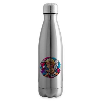 Cupidon / Amour / Flèche / Coeur / Saint Valentin - Bouteille isotherme - argent clair - Droite