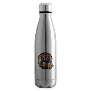 Singe / Animal / Zoo / Babian / Sauvage / Bande dessinée - Bouteille isotherme - argent clair - Droite