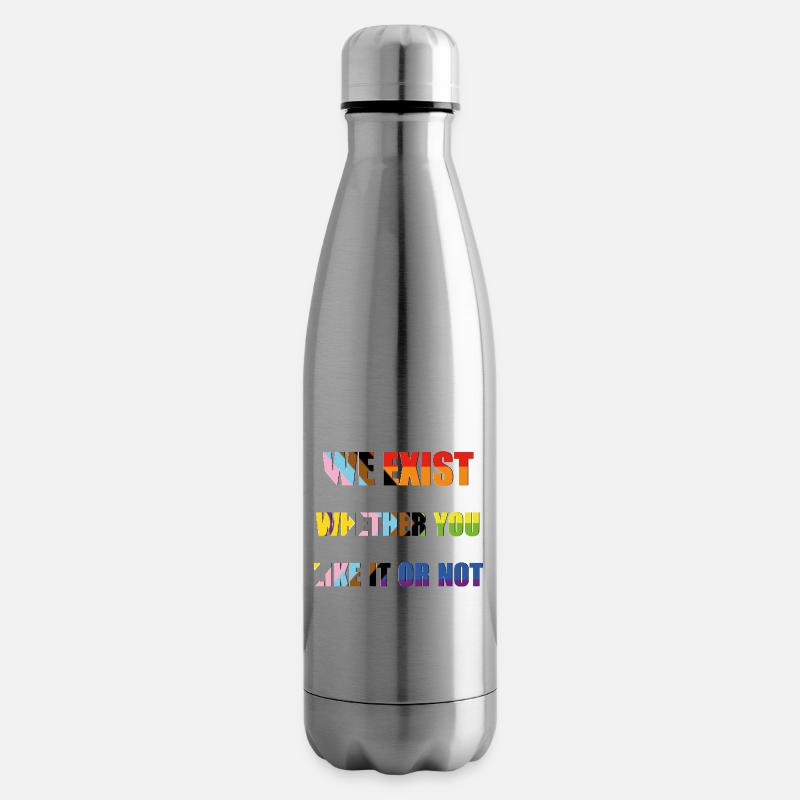 We Exist - Progress Pride Flag - Insulated Water Bottle - silver