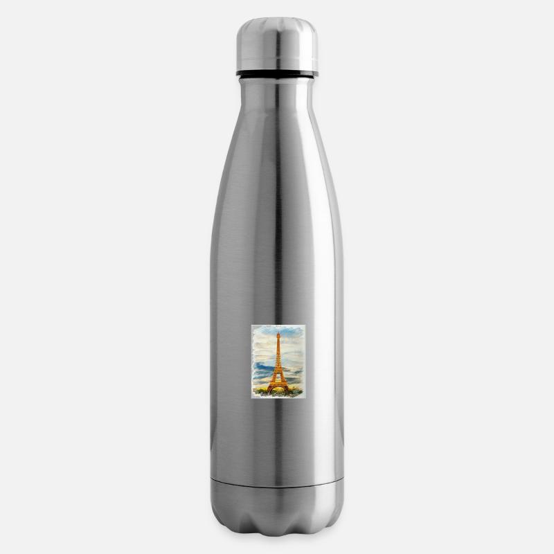 Watercolour Eiffel Tower Skyline Art - Insulated Water Bottle - silver