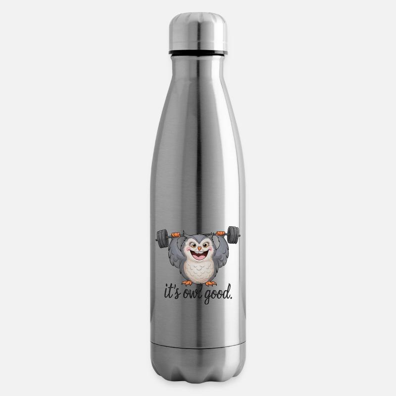 Starke Eule Gewichtheber Eule Hebt Gewichte - Isolierflasche - Lightsilver