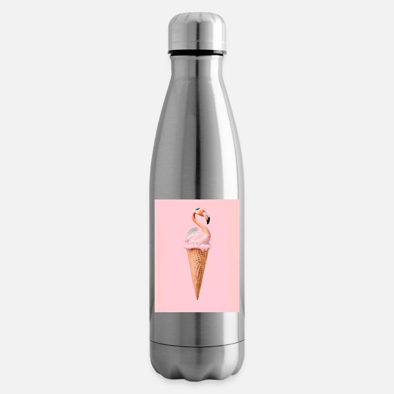 Flamingo-Eis mit Waffeltüte - Isolierflasche - Lightsilver