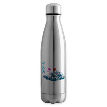 Japanese Vaporwave Great Wave of Kanagawa - Insulated Water Bottle - silver - Right