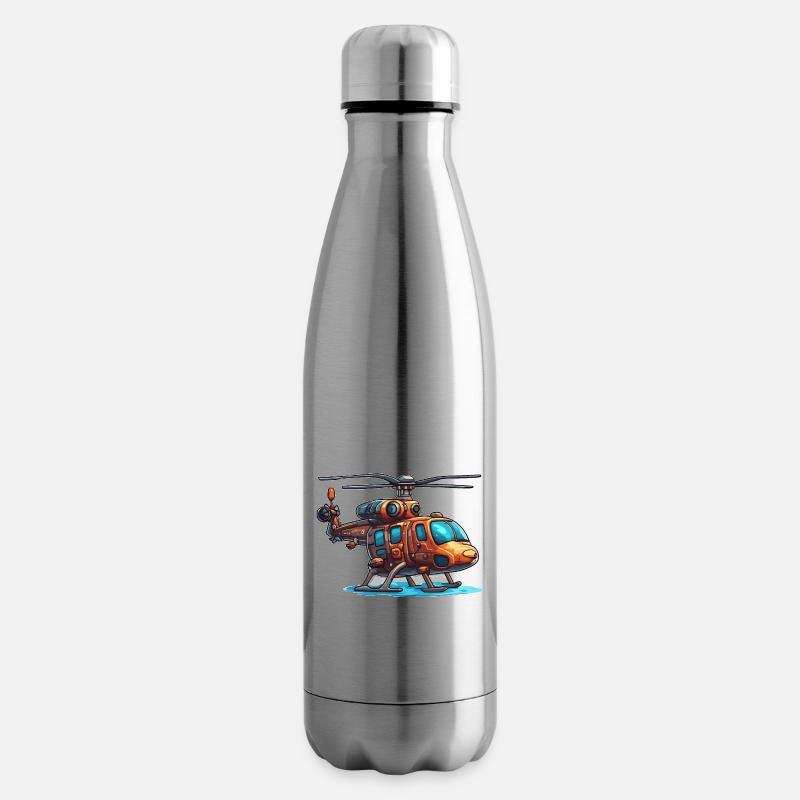 Hélicoptère / Hélicoptère / Vol / Aviation - Bouteille isotherme - argent clair