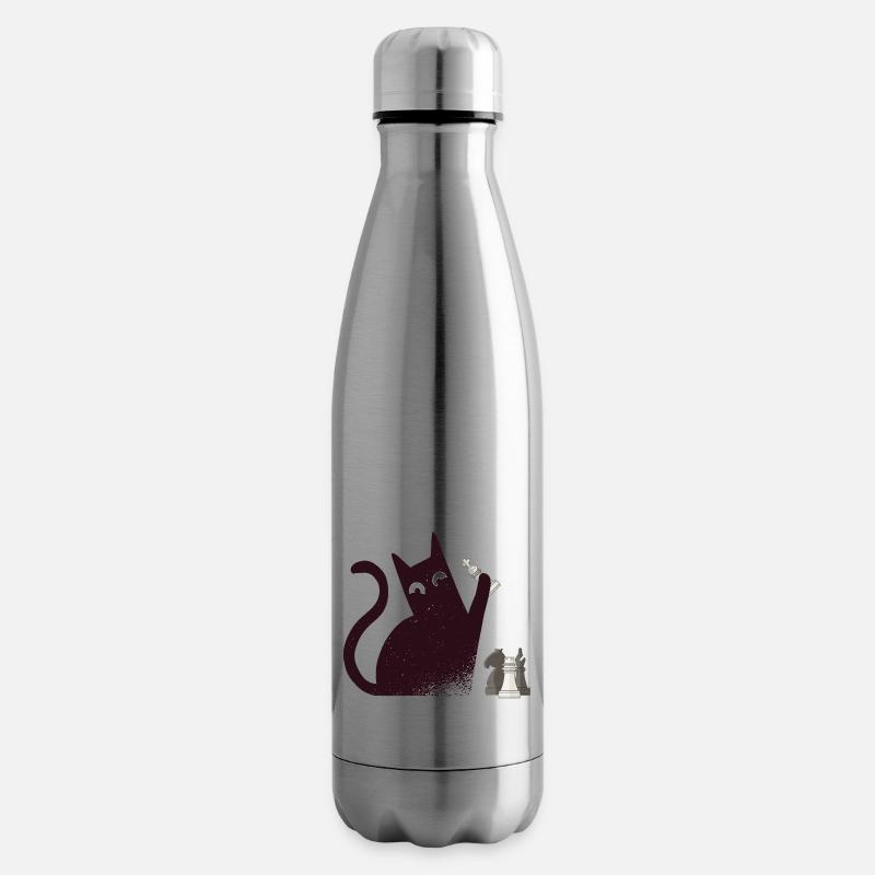 Cat playing chess with chess pieces - Insulated Water Bottle - silver