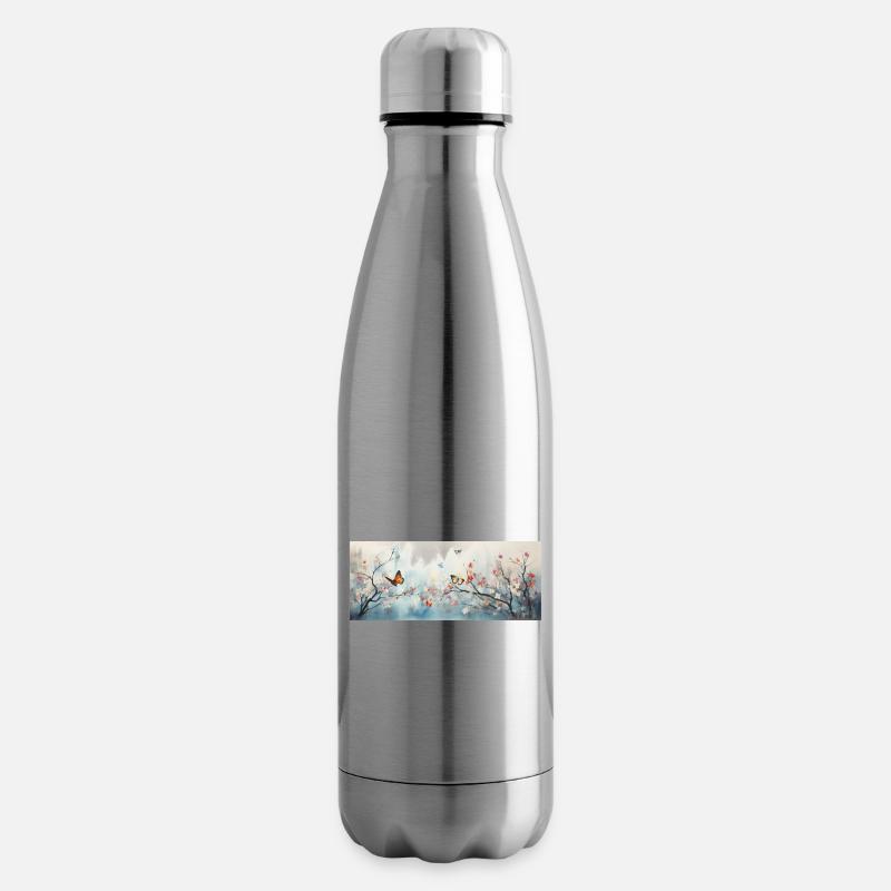 Paysage avec papillons - Bouteille isotherme - argent clair
