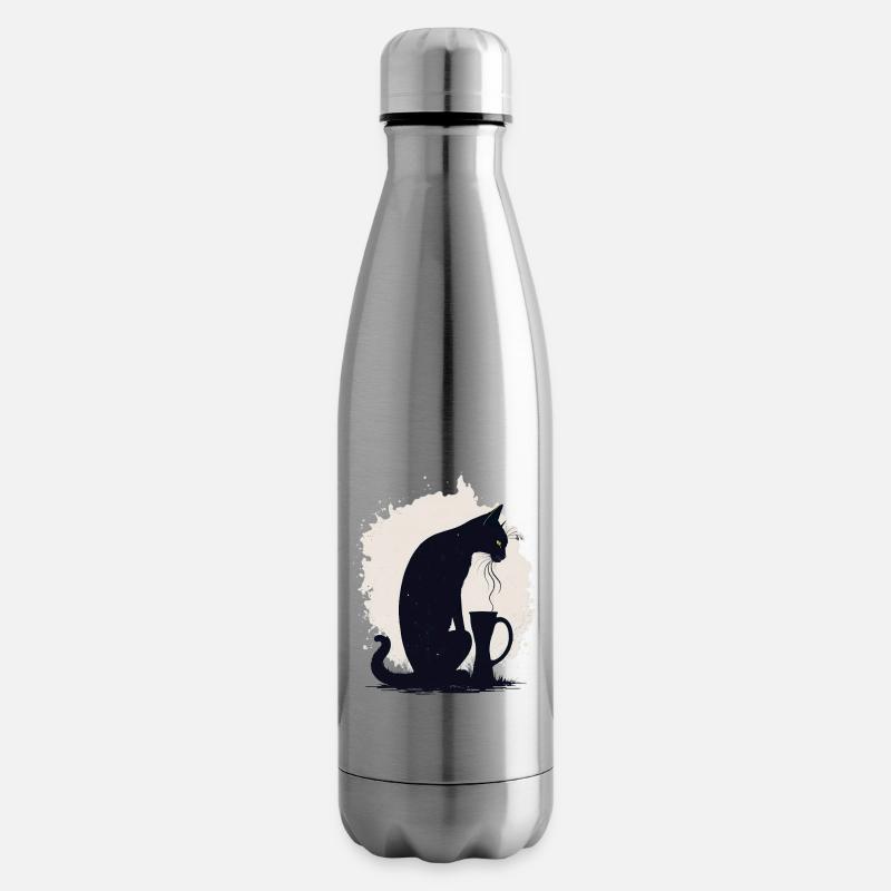 Black cat with coffee cup - Insulated Water Bottle - silver