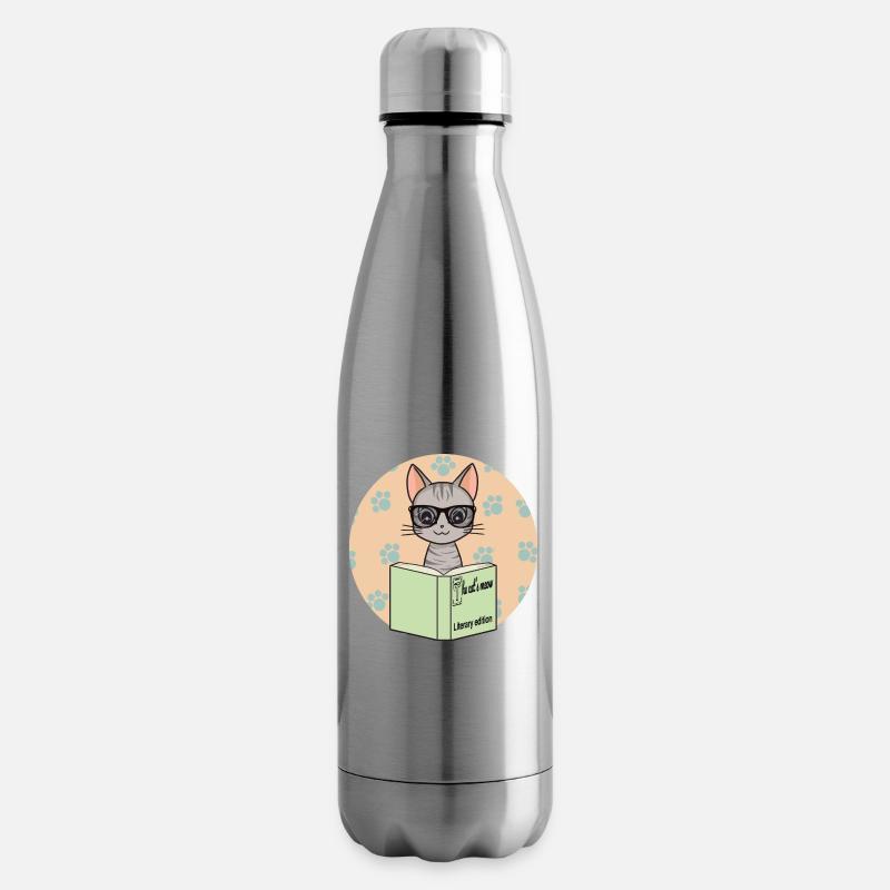 Chat mignon gris avec lunettes - Bouteille isotherme - argent clair