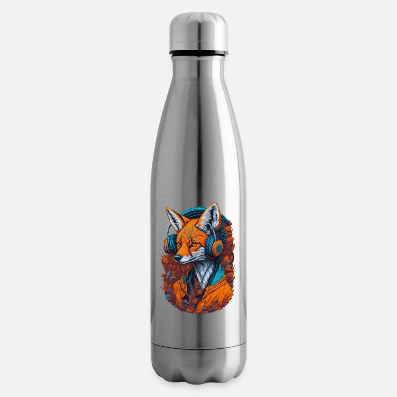 Fuchs mit Kopfhörern Füchse Liebhaber Tiere - Isolierflasche - Lightsilver