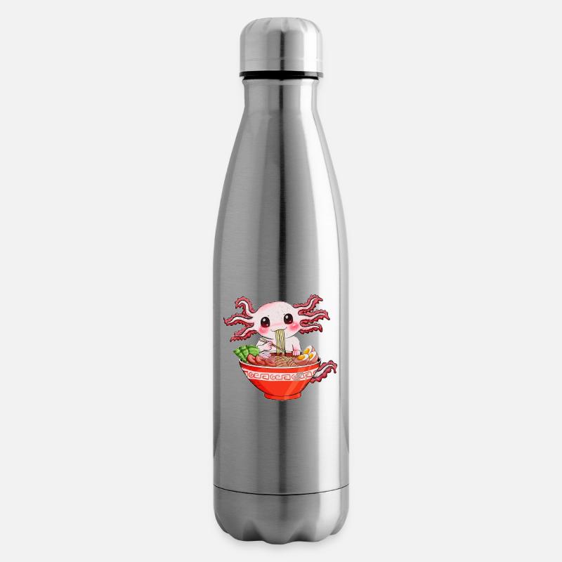 Molch isst schlürft Ramen-Nudeln witziger Axolotl - Isolierflasche - Lightsilver