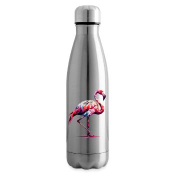 Flamant rose polygonal - Bouteille isotherme - argent clair - Droite