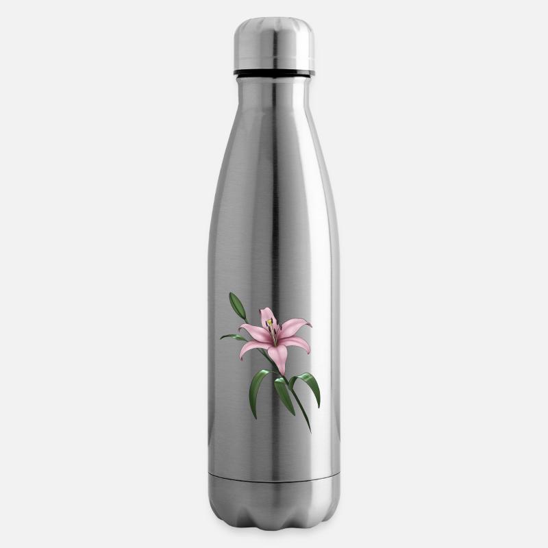 Lys rose - Bouteille isotherme - argent clair