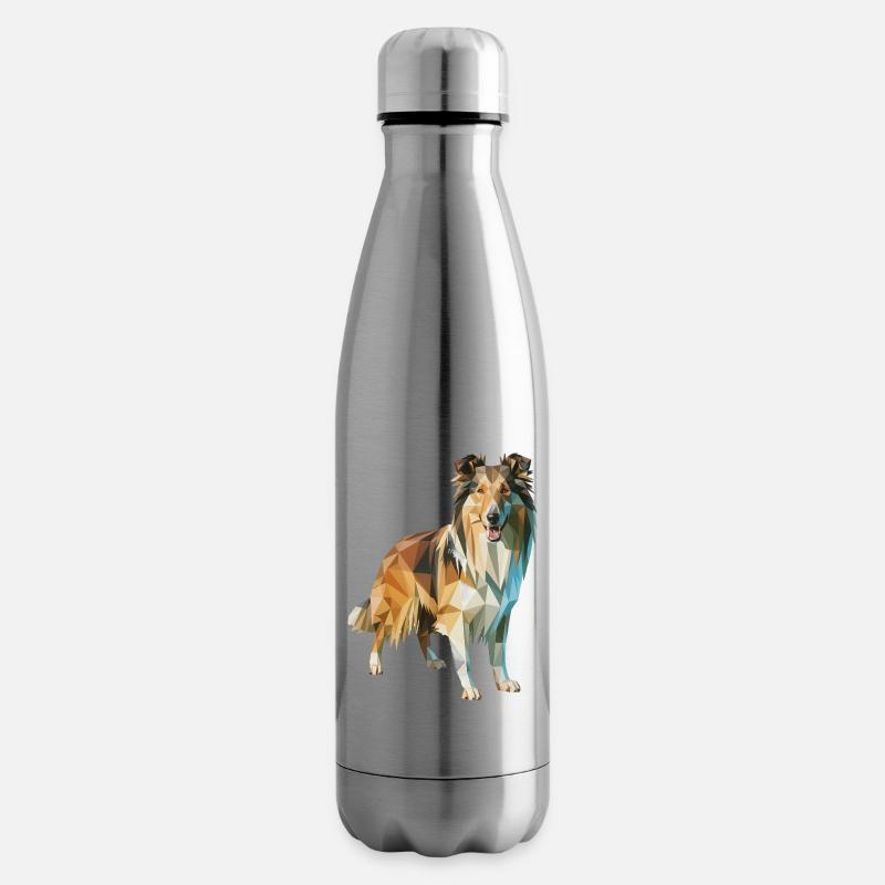 Border Collie - Cooles Low Poly Logo - Isolierflasche - Lightsilver