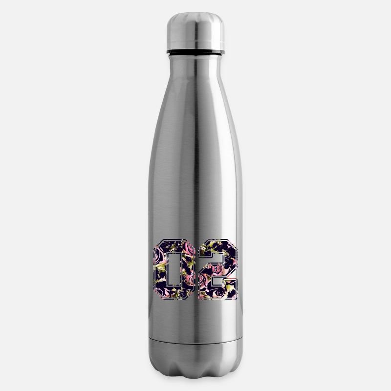 Number two 02 roses pattern - Insulated Water Bottle - silver