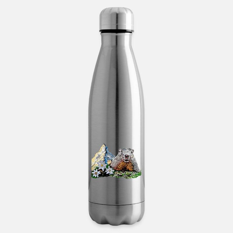 Scherenschnitt Alpen Matterhorn Murmeltier - Isolierflasche - Lightsilver