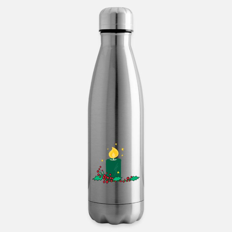 Weihnachtskerze und Stechpalmenbeere - Isolierflasche - Lightsilver