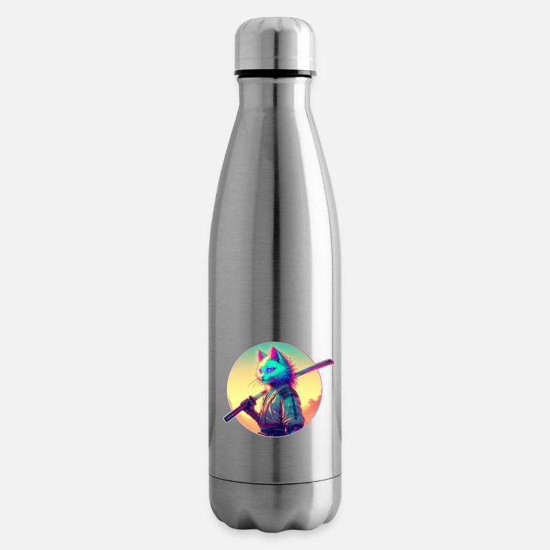 Cyberpunk Katze Samurai Anime - Isolierflasche - Lightsilver