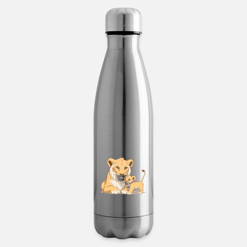Löwenmama mit Kind - Isolierflasche - Lightsilver