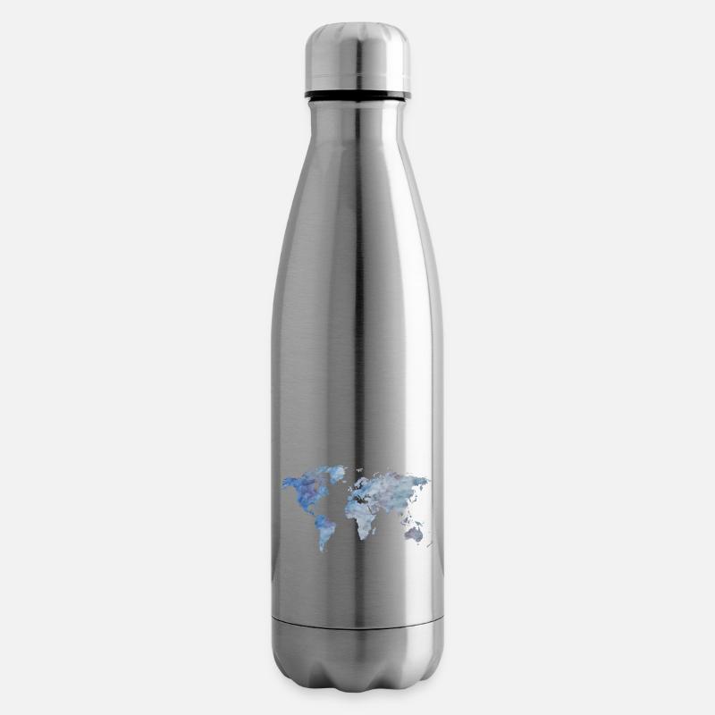 blueWorldmap - Insulated Water Bottle - silver