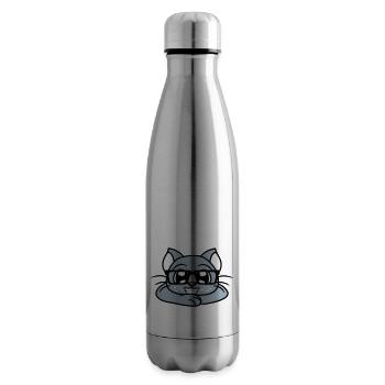 Smart Nerd Cat Horn-Rimmed Glasses Geek Kitten Glasses - Insulated Water Bottle - silver - Right
