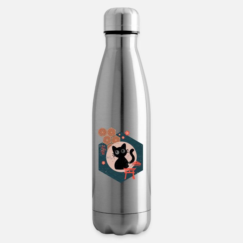 Katzenhalter Geschenk japanische Katze - Isolierflasche - Lightsilver