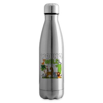 Young Wild And 1 | Safari animal-themed birthday - Insulated Water Bottle - silver - Right