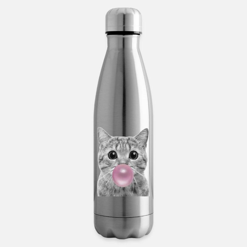 Bubble Cat - Insulated Water Bottle - silver