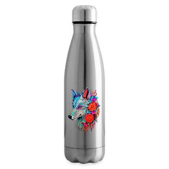 Loup aux fleurs - Bouteille isotherme - argent clair - Droite