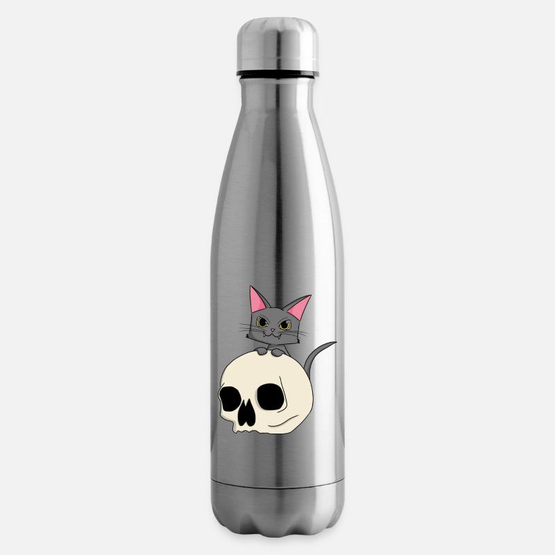 Katzenkopf mit Schädel-Design - Isolierflasche - Lightsilver