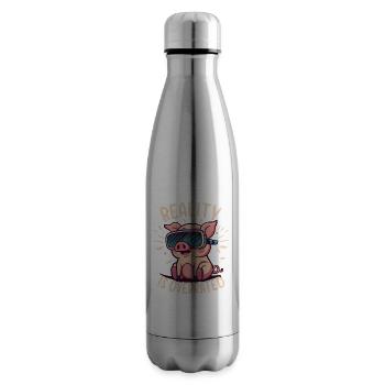 Cute pig with virtual reality glasses - Insulated Water Bottle - silver - Right