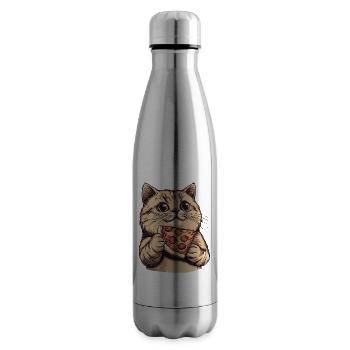Cat I Love Cats And Pizza Funny Funny Humor - Insulated Water Bottle - silver - Right