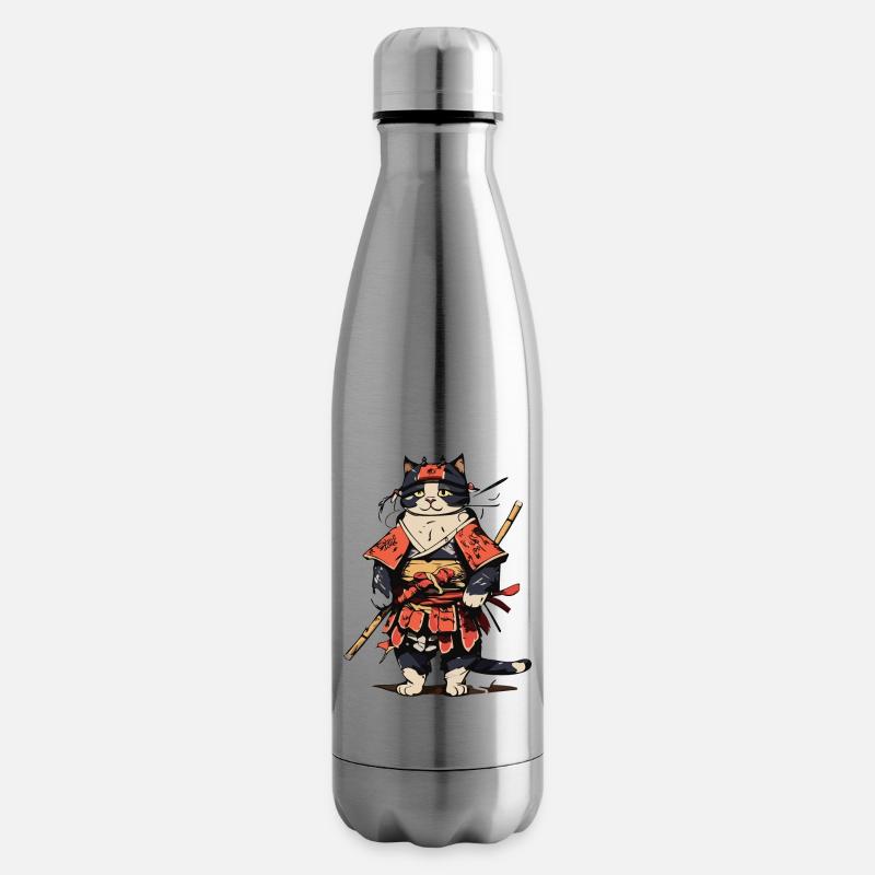 Chat samouraï - Bouteille isotherme - argent clair