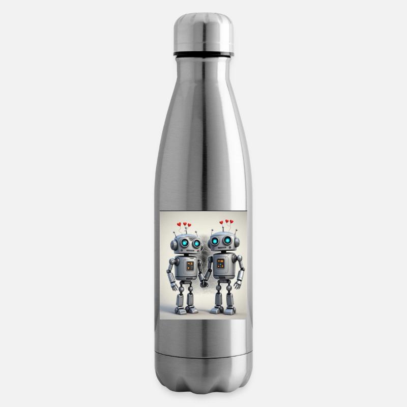 Couple de robots - Bouteille isotherme - argent clair