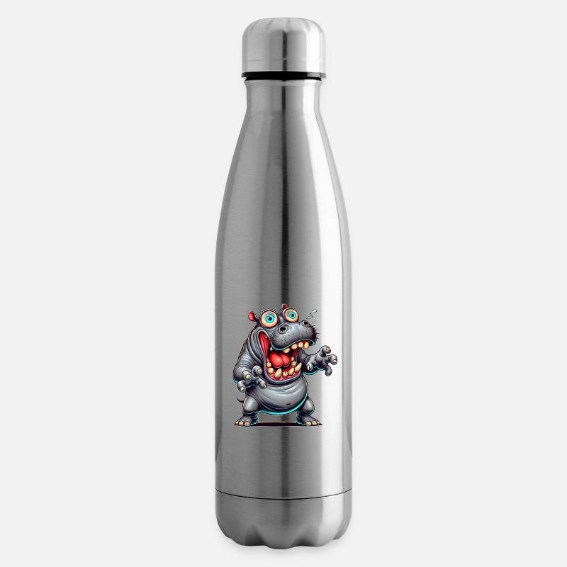 Crazy Nilpferd Comic Stil lustiges Tier Motiv - Isolierflasche - Lightsilver