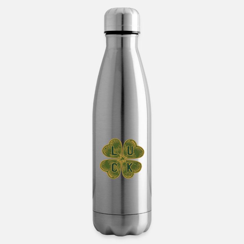 Vierblättriges Kleeblatt mit Glück in Englisch - Isolierflasche - Lightsilver