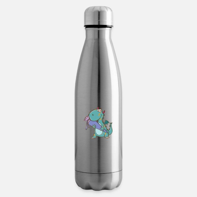Dino avec cartable - Bouteille isotherme - argent clair