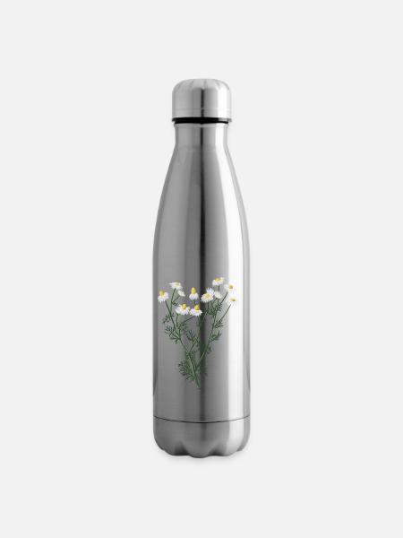 Camomille dessin botanique - Bouteille isotherme - argent clair